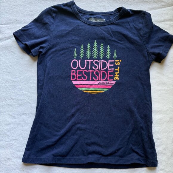 Eddie Bauer Kids Navy Tee & Floral Leggings Set S (7/8) Cotton Blend - Picture 3 of 10